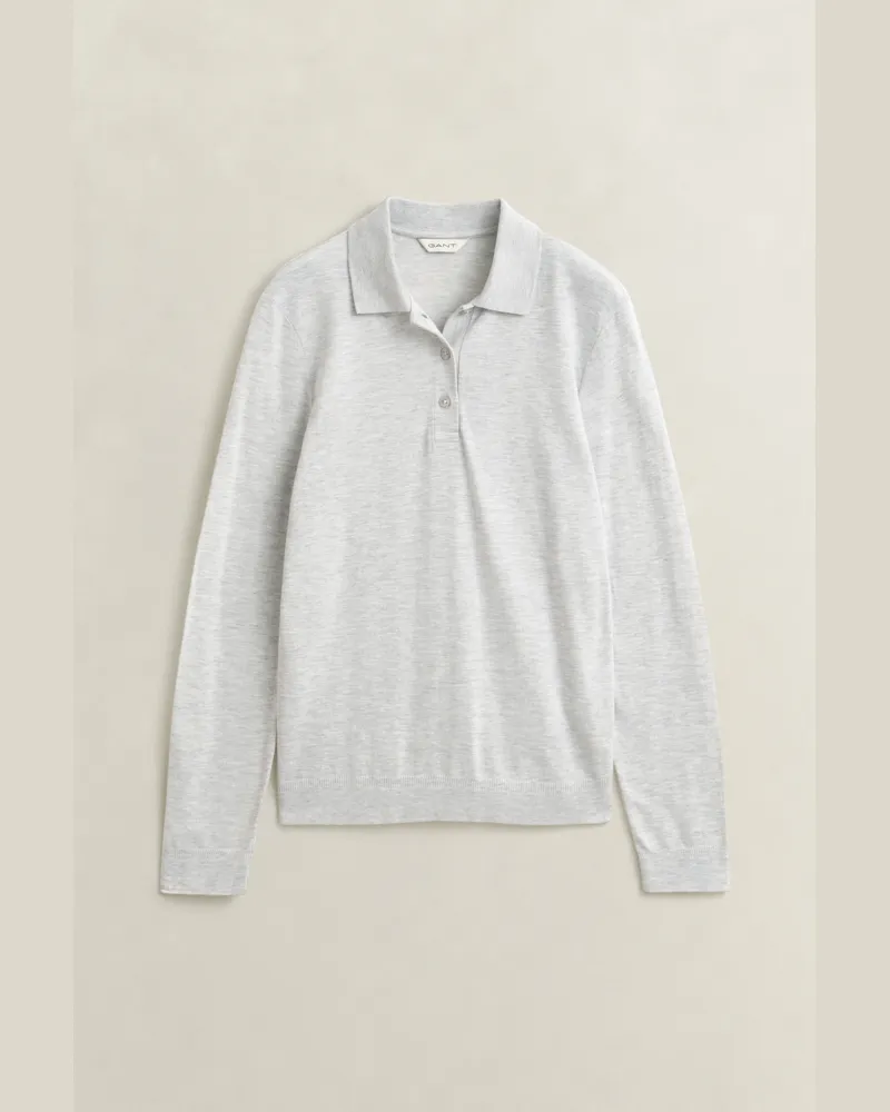 Gant Damen Nahtloses Langarm-Poloshirt LIGHT Grau MELANGE Light