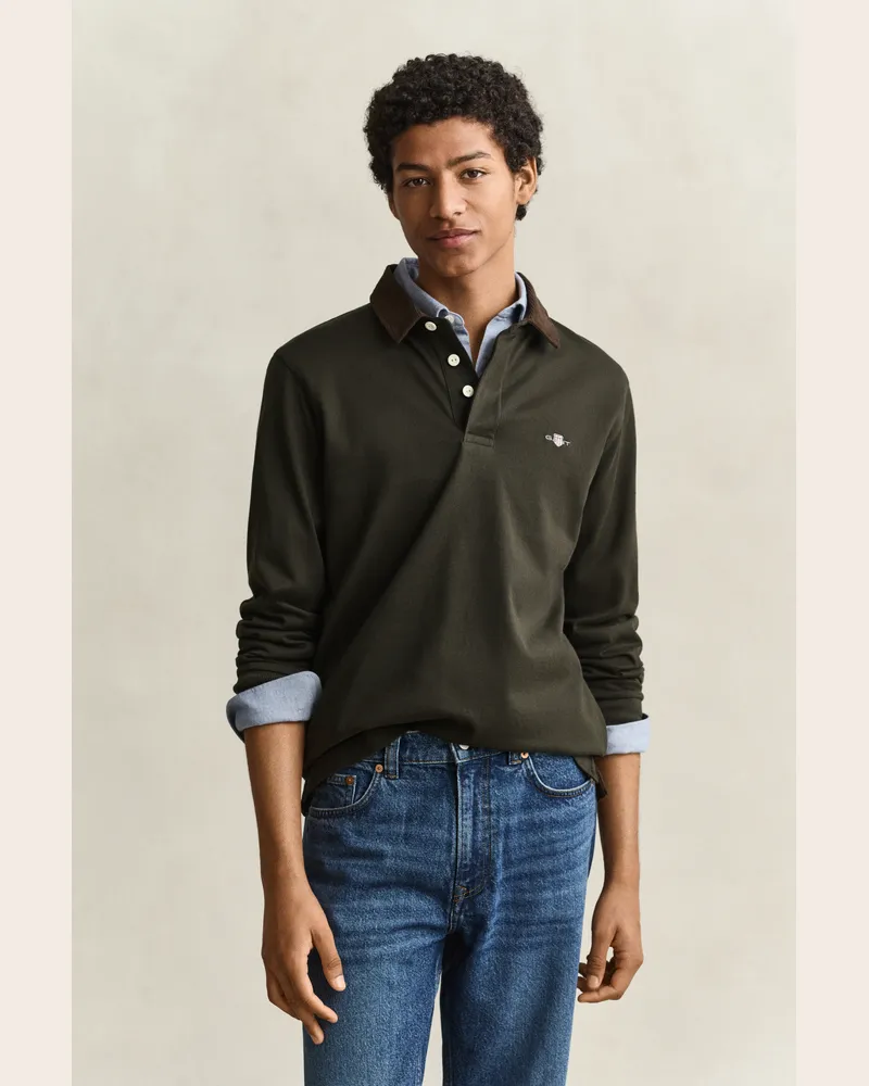 Gant Herren Rugger mit Cordkragen DARK MOSS Grün Dark
