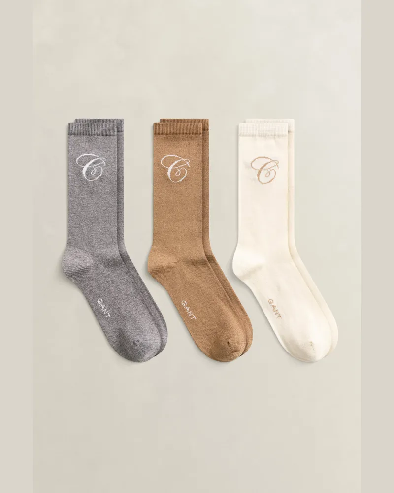 Gant Damen 3er-Pack Socken mit G-Schriftzug DARK Grau MELANGE Dark