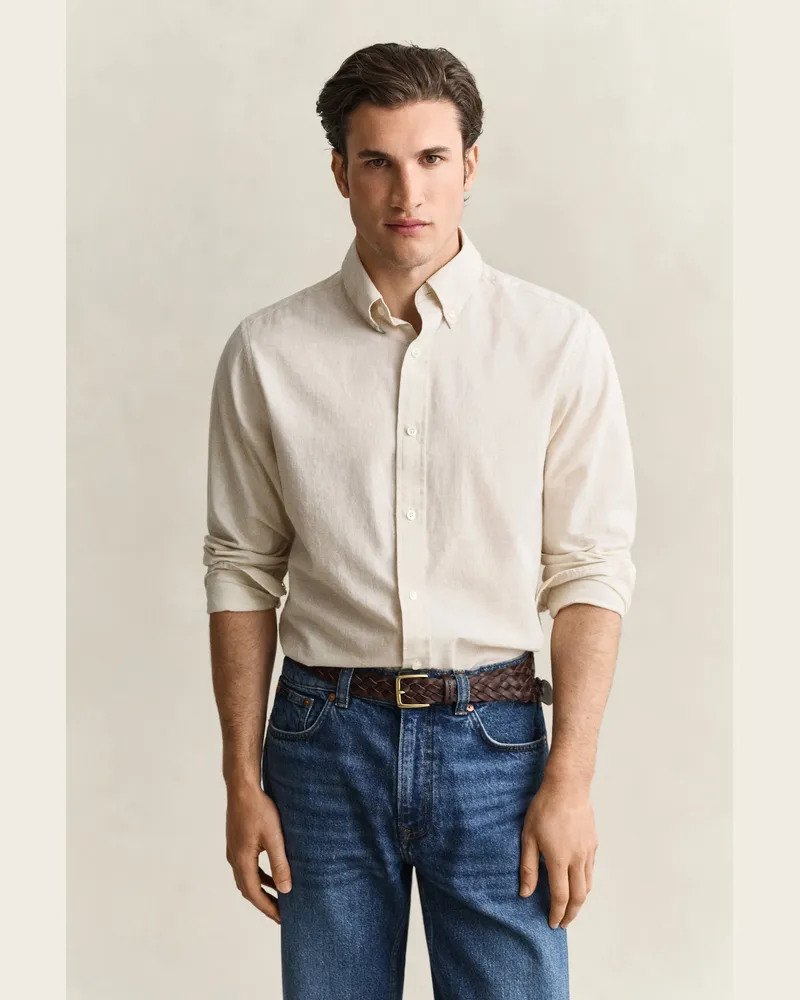 Gant Herren Hemd aus Baumwoll-Kaschmir-Mix SAND MELANGE Sand