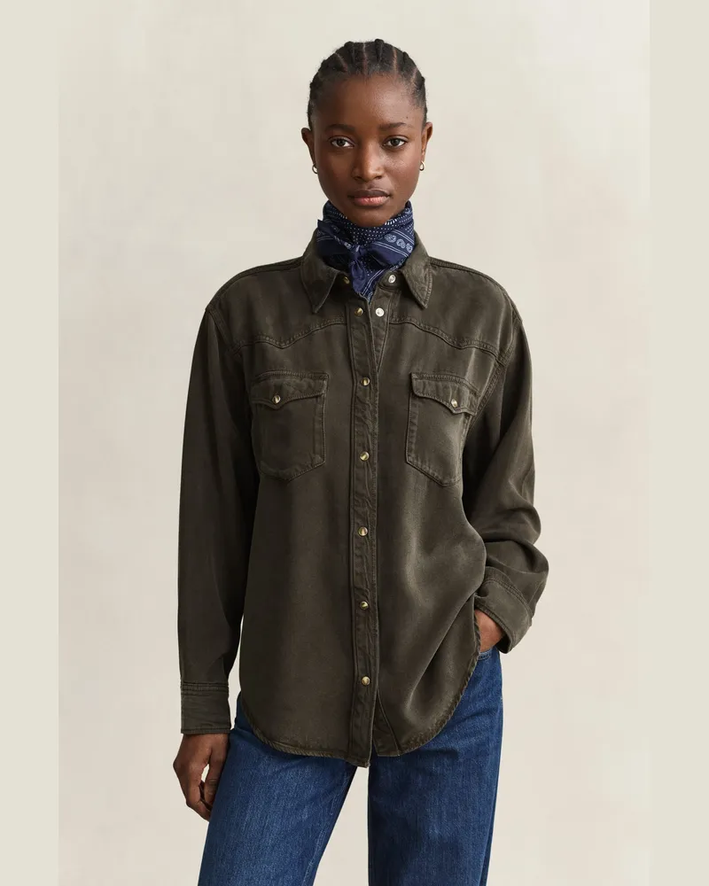 Gant Damen Ranger Bluse aus Denim-Twill DARK MOSS Grün Dark