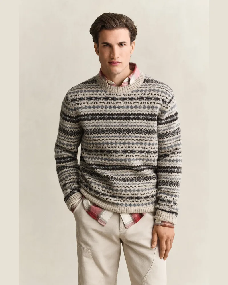 Gant Herren Jacquard-Pullover aus gekämmter Wolle LIGHT BEIGE MELANGE Light