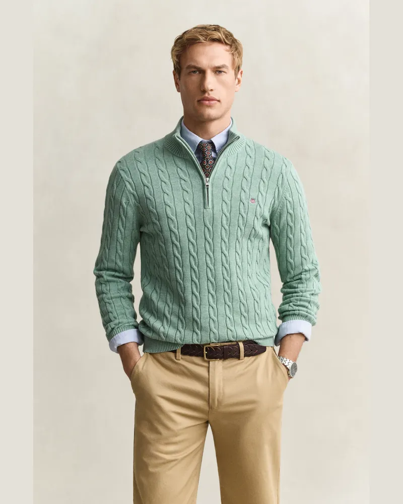 Gant Herren Zopfstrick Troyer aus Baumwolle SOFT Grün MELANGE Soft