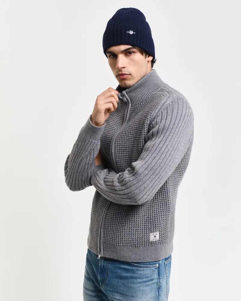 Gant Herren Strickjacke aus strukturiertem Wollgemisch mit Reißverschluss 
