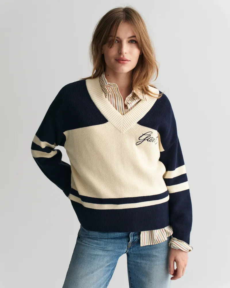 Gant Damen GANT Varsity V-Neck Pullover aus Baumwolle 
