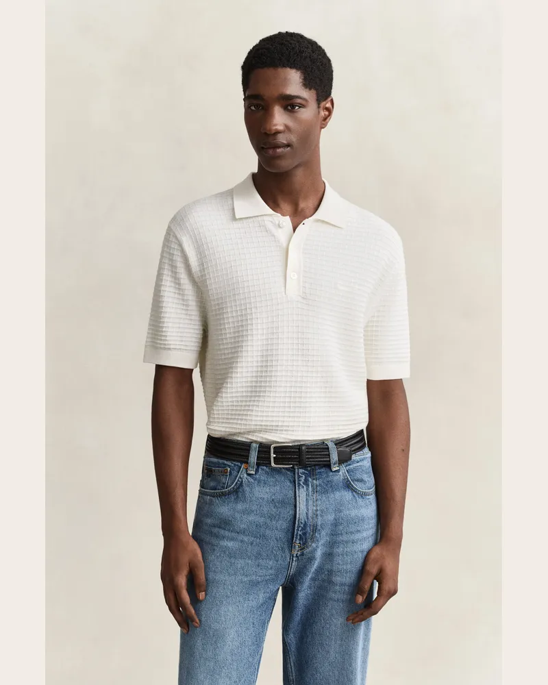 Gant Herren Strukturierter Polopullover EGGSHELL Eggshell