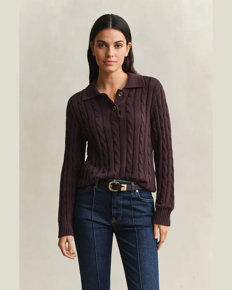 Gant Damen Zopfstrick Pullover aus Baumwolle DEEP Braun Deep