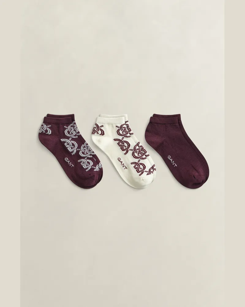 Gant Damen 3er-Pack Monogram Knöchelsocken DARKENED WINE Darkened