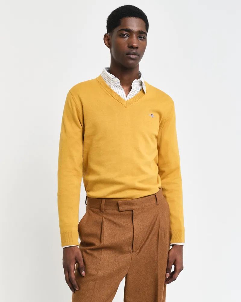 Gant Herren Klassischer V-Neck Pullover aus Baumwolle 