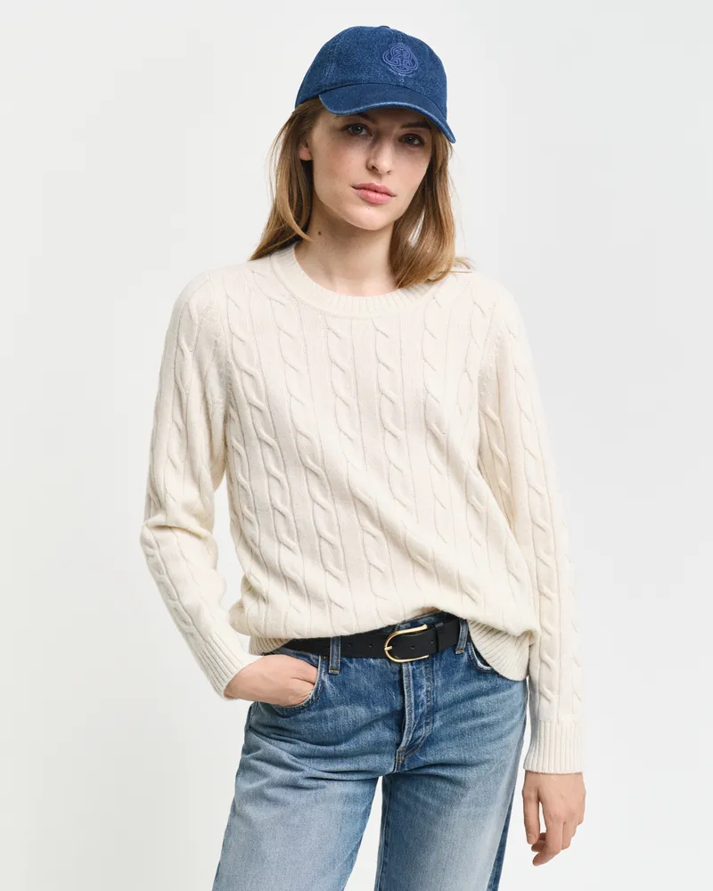 Gant Damen Lambswool Zopfstrick Rundhalspullover 