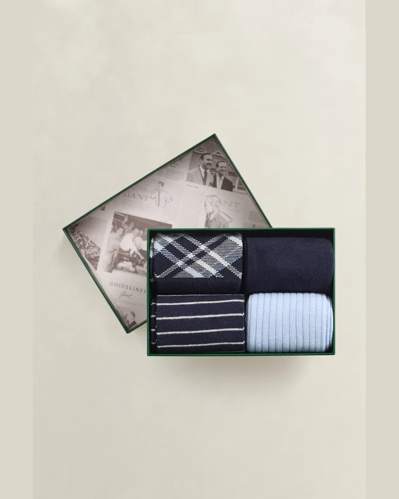 Gant Herren Viererpack karierte Socken in Geschenkbox EVENING Blau Evening