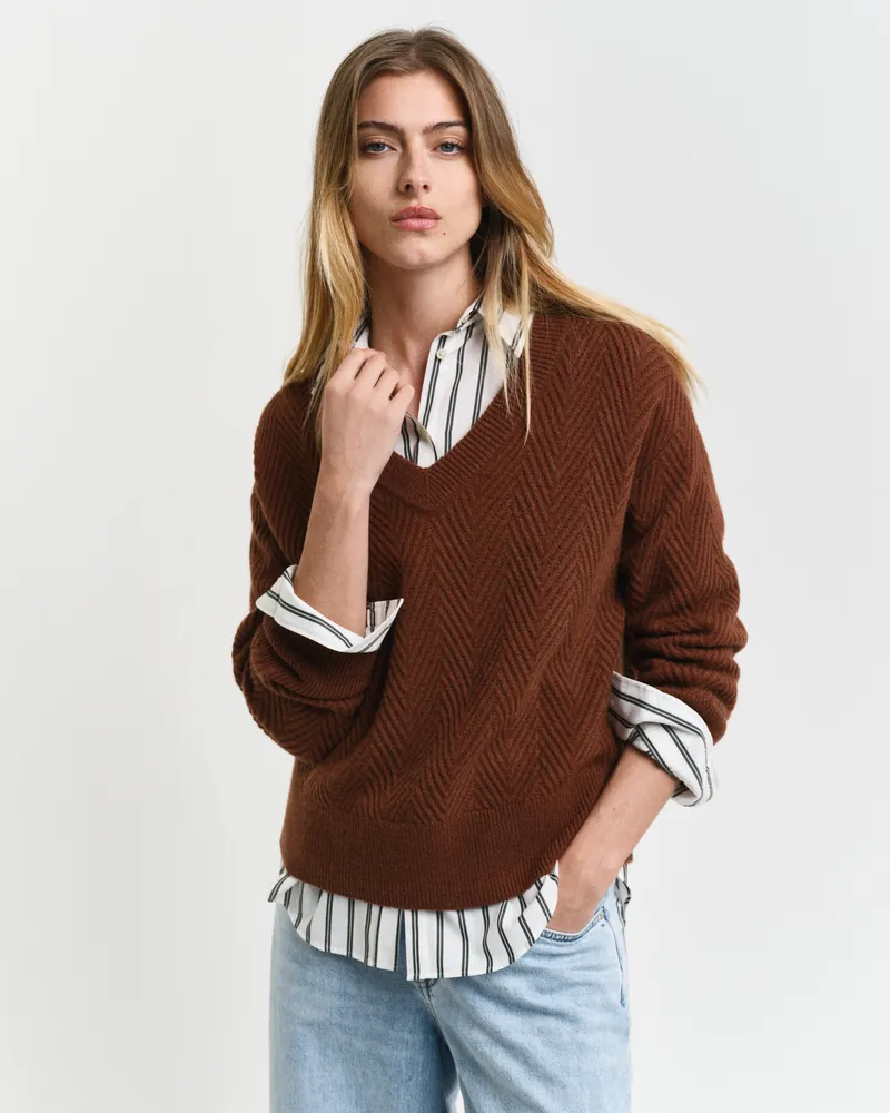 Gant Damen Herringbone V-Neck Pullover 