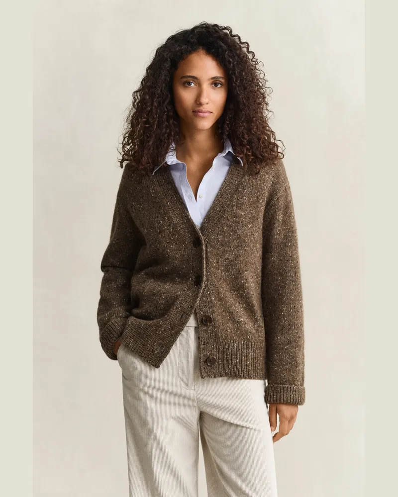 Gant Damen Strickjacke aus Wollmix mit Noppenstruktur CARAMEL Braun Caramel