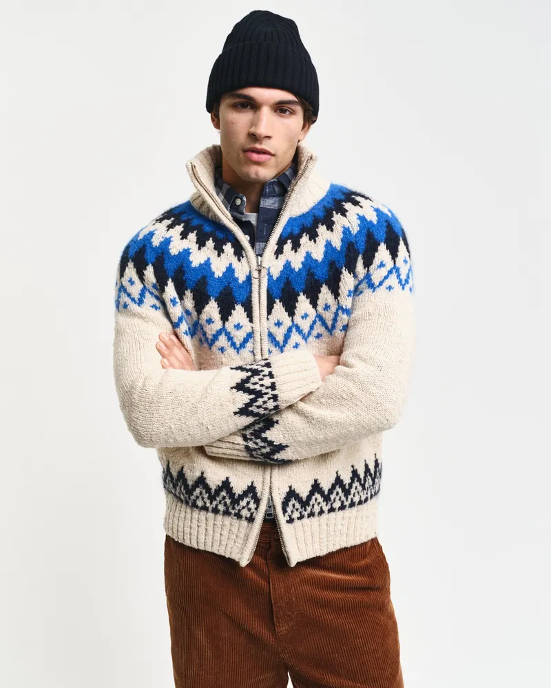 Gant Herren Jacquard-Strickjacke mit Reißverschluss 