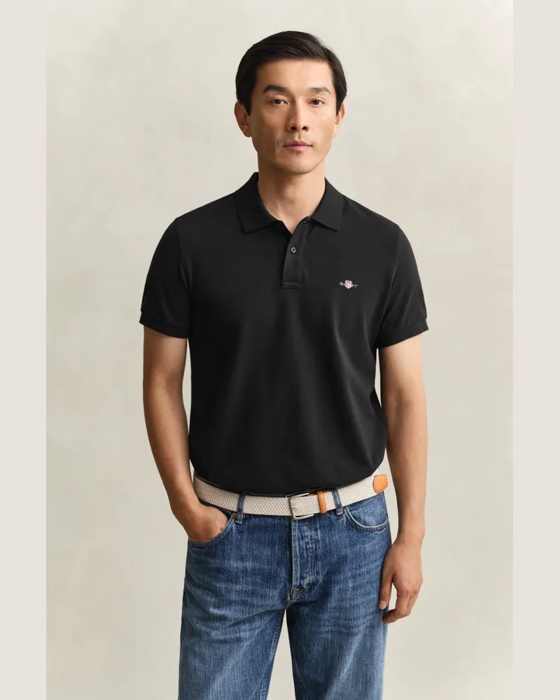 Gant Herren Classic Slim Fit Poloshirt Schwarz Schwarz