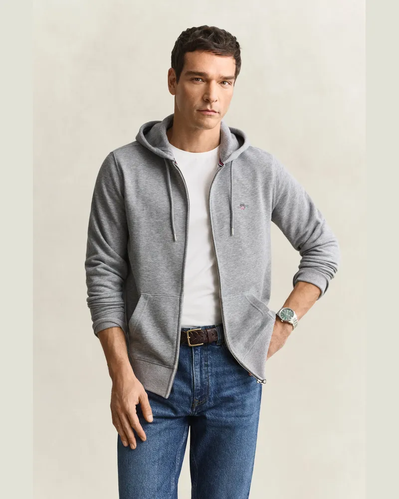 Gant Herren Shield Sweatjacke Grau MELANGE Grau