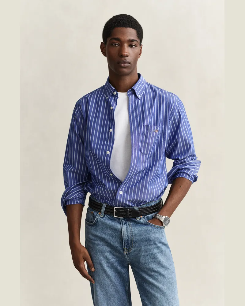 Gant Herren Classic Popeline-Hemd mit Streifen COLLEGE Blau College