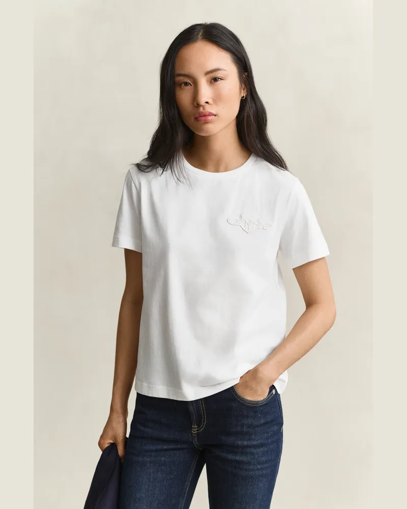 Gant Damen Tonal Shield T-Shirt Weiß Weiß