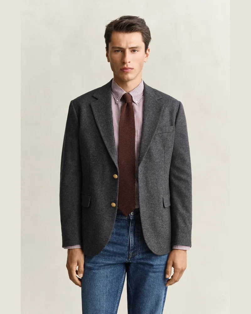 Gant Herren Classic Club Sakko aus Flanell-Woll-Mix DUSKY ANTHRACITE Dusky
