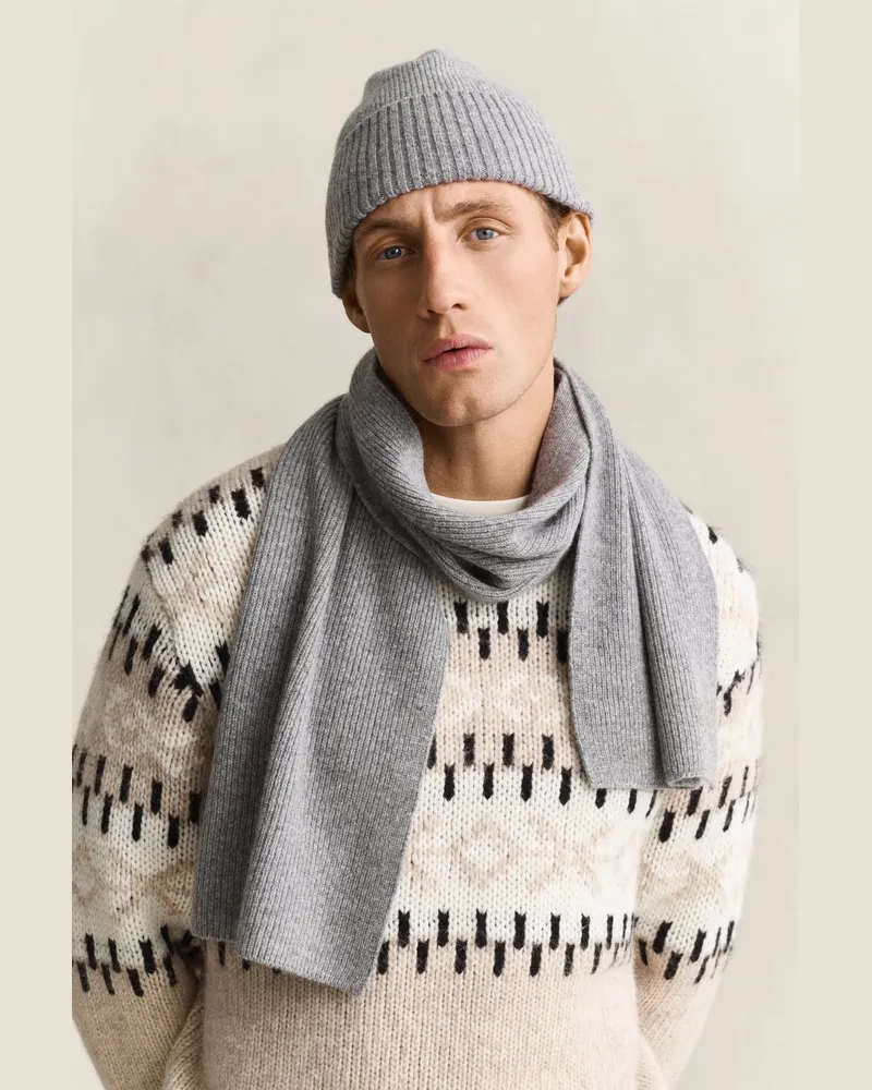 Gant Herren Schal und Beanie aus Kaschmir im Geschenkeset DARK Grau MELANGE Dark