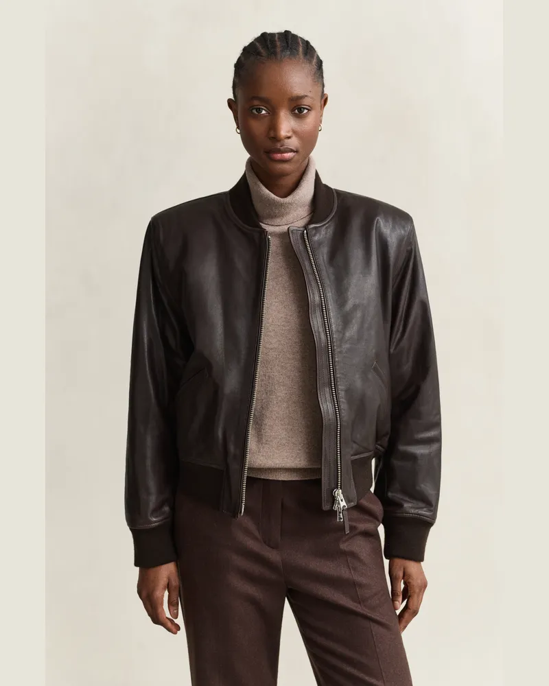 Gant Damen Bomberjacke aus Leder DEEP Braun Deep