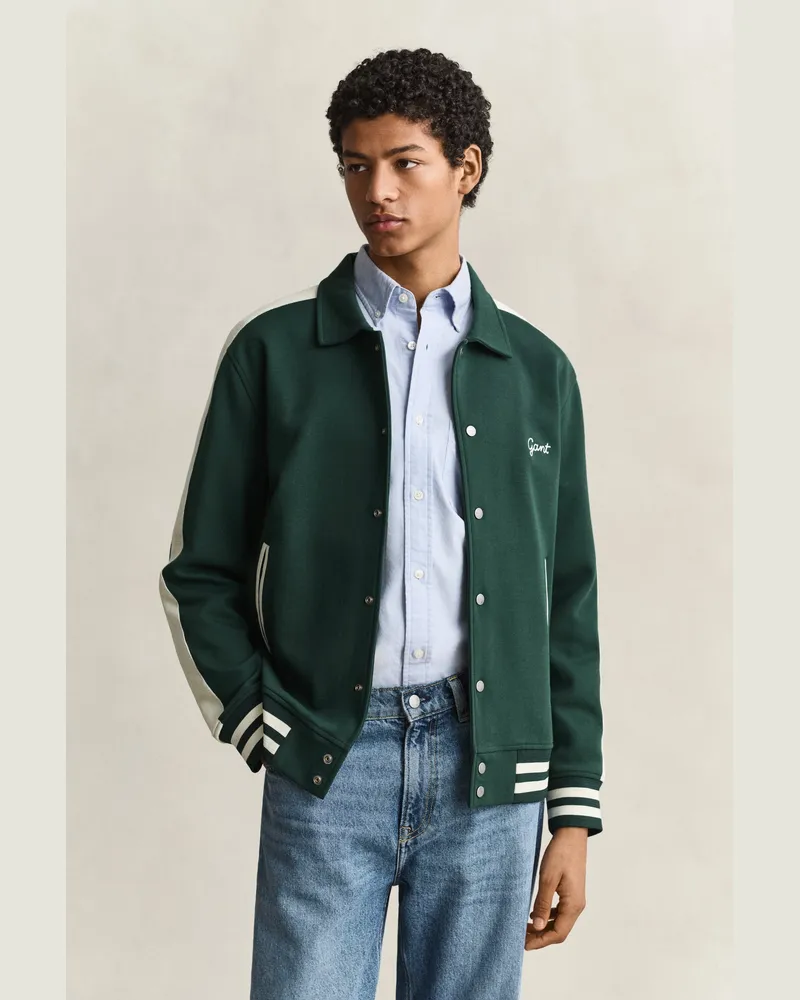 Gant Herren Interlock Jacke mit Knopfleiste TARTAN Grün Tartan