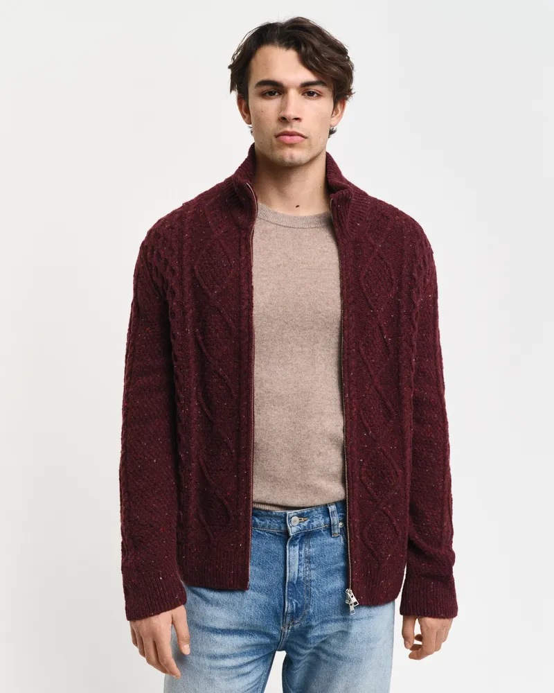 Gant Herren Zopfmuster Strickjacke mit Reißverschluss 