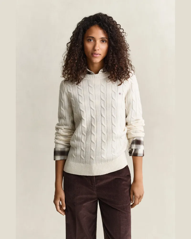 Gant Damen Zopfstrickpullover aus Lambswool CREAM Cream