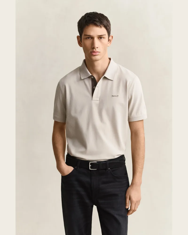 Gant Herren Kontrast Piqué Poloshirt CLAY BEIGE Clay