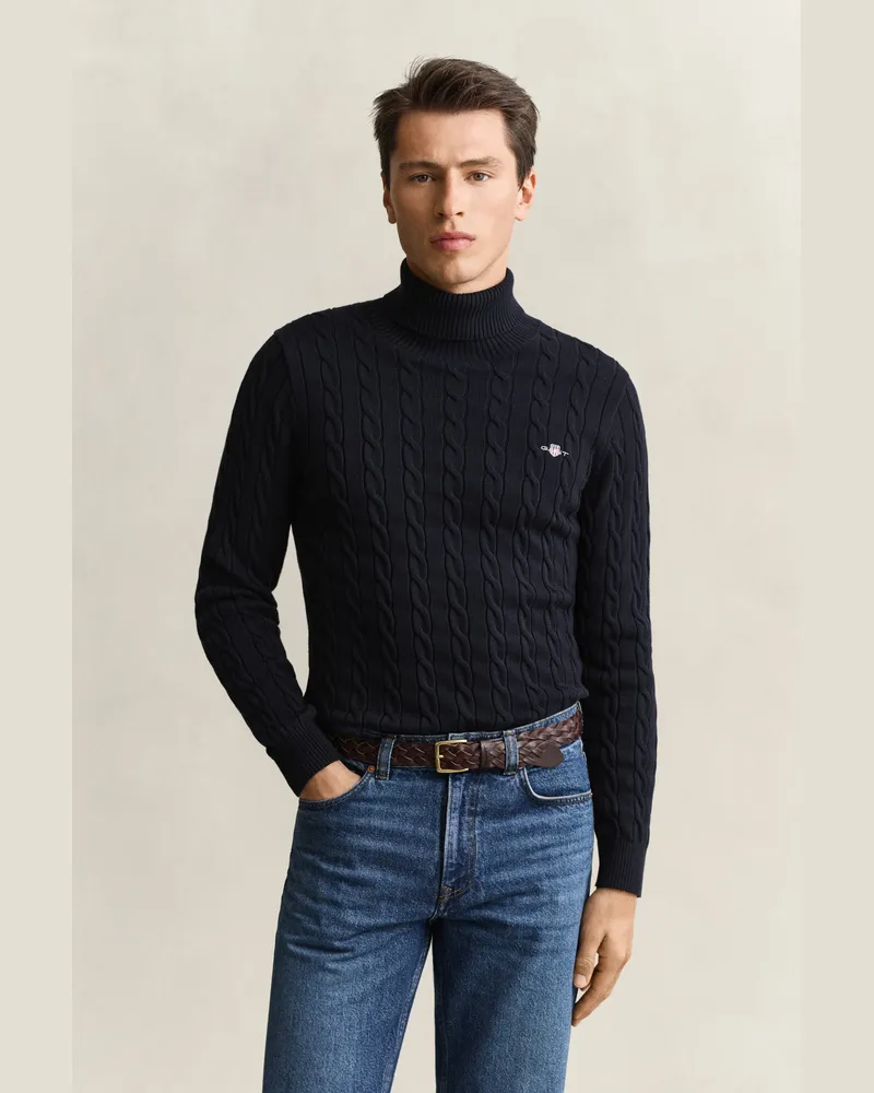 Gant Herren Zopfstrick Rollkragenpullover aus Baumwolle EVENING Blau Evening