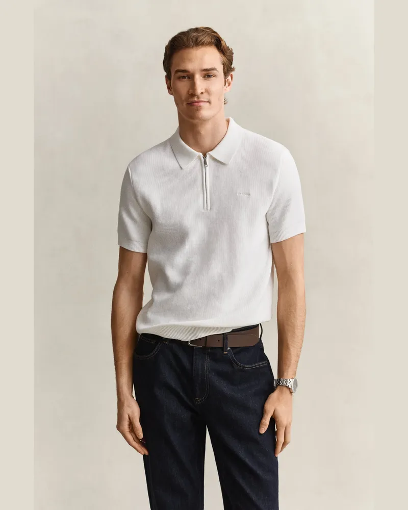Gant Herren Gerippter Polopullover aus Baumwolle EGGSHELL Eggshell