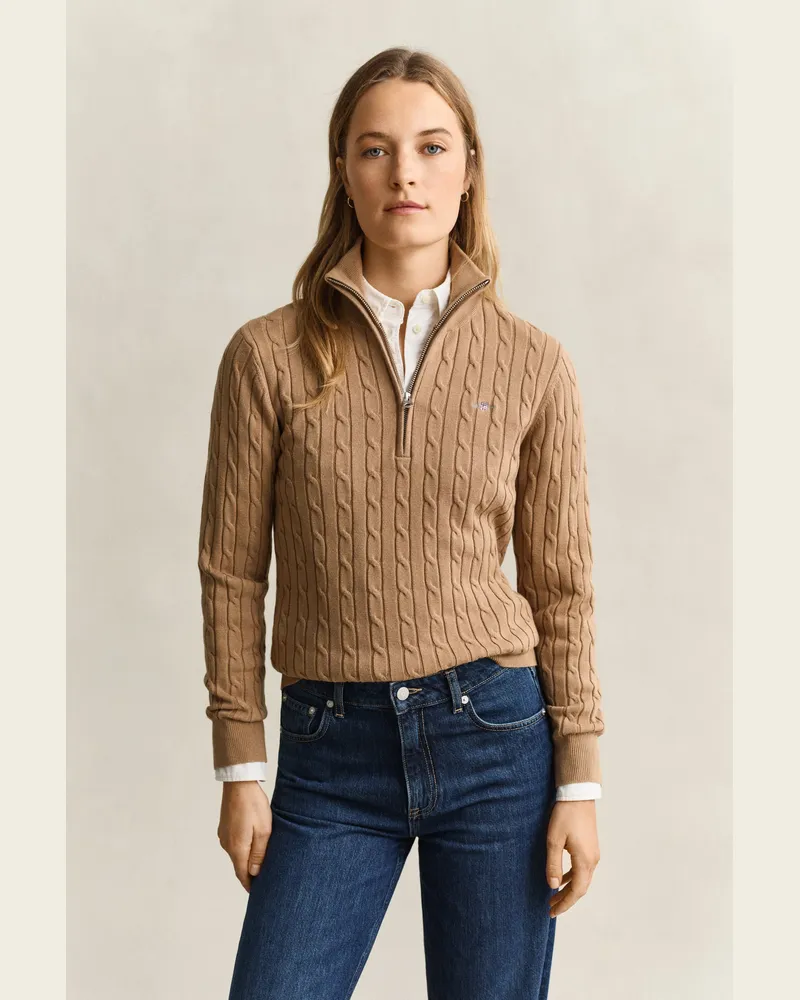 Gant Damen Zopfstrick-Troyer mit Stretch WARM KHAKI Warm