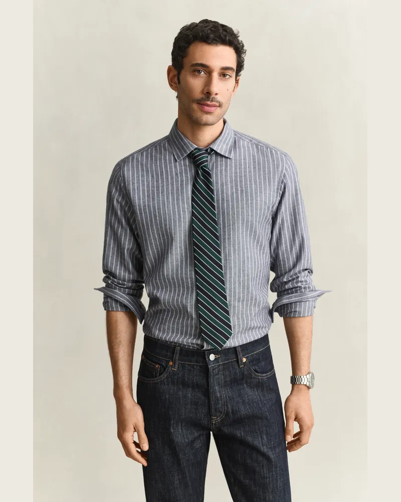 Gant Herren Gestreiftes Flanellhemd aus Melange-Garn DARK NAVY MELANGE Dark