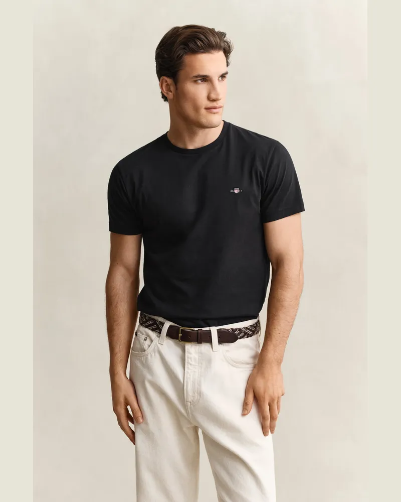 Gant Herren Slim Fit Shield T-Shirt Schwarz Schwarz