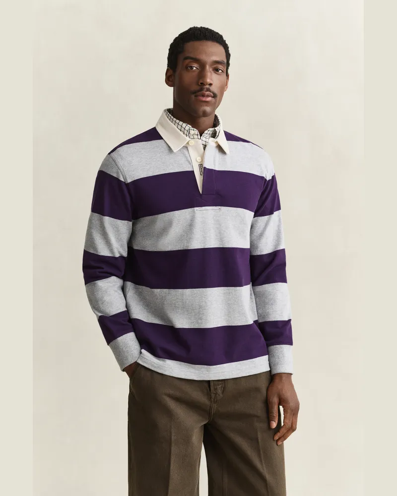 Gant Herren Gestreifter Heavy Rugger Grau MELANGE Grau