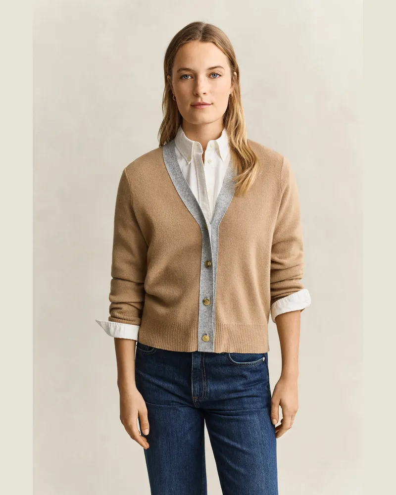 Gant Damen Cardigan mit Kontrastdetails WARM KHAKI Warm