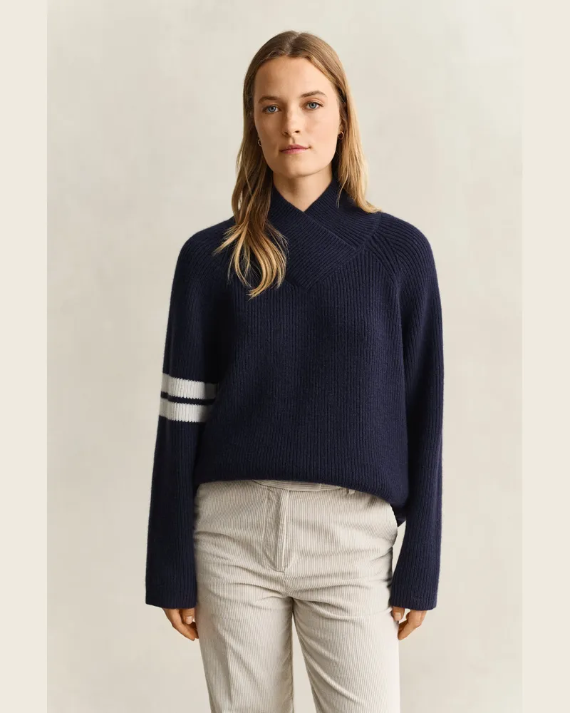Gant Damen Gerippter Wollpullover EVENING Blau Evening