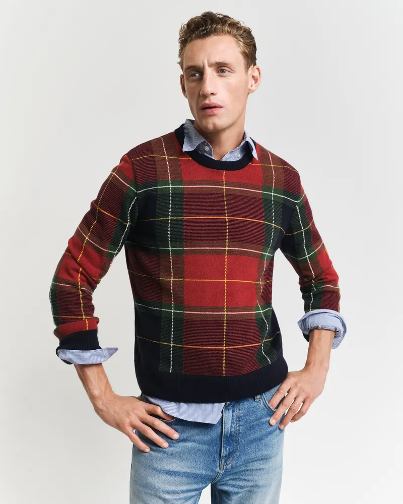 Gant Herren Karierter Rundhalspullover 