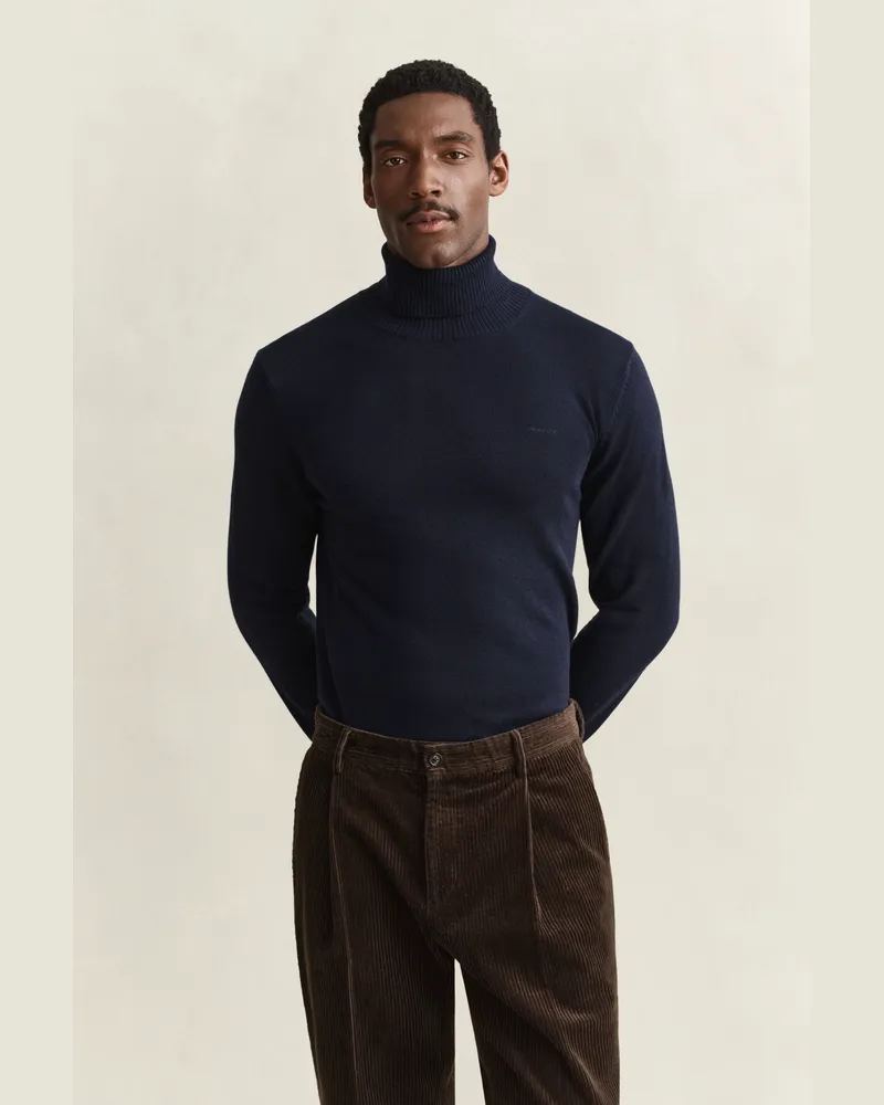 Gant Herren Rollkragenpullover aus Wolle und Baumwolle EVENING Blau Evening