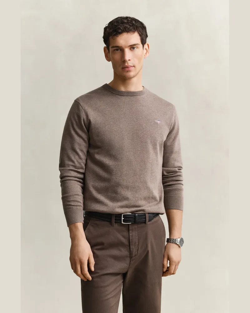 Gant Herren Rundhalspullover aus Baumwolle DK HAZELNUT MELANGE Dk
