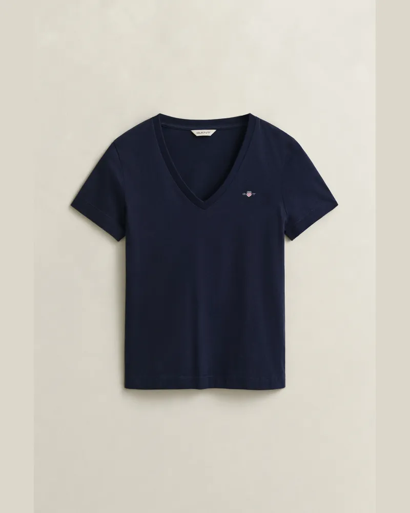 Gant Damen Shield V-Neck T-Shirt EVENING Blau Evening