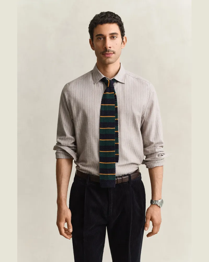 Gant Herren Gestreiftes Flanellhemd aus Melange-Garn LIGHT Braun MELANGE Light