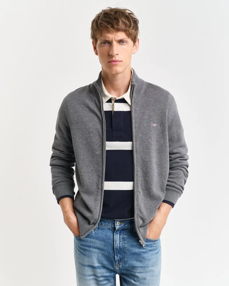 Gant Herren Casual Cotton Strickjacke mit Reißverschluss 