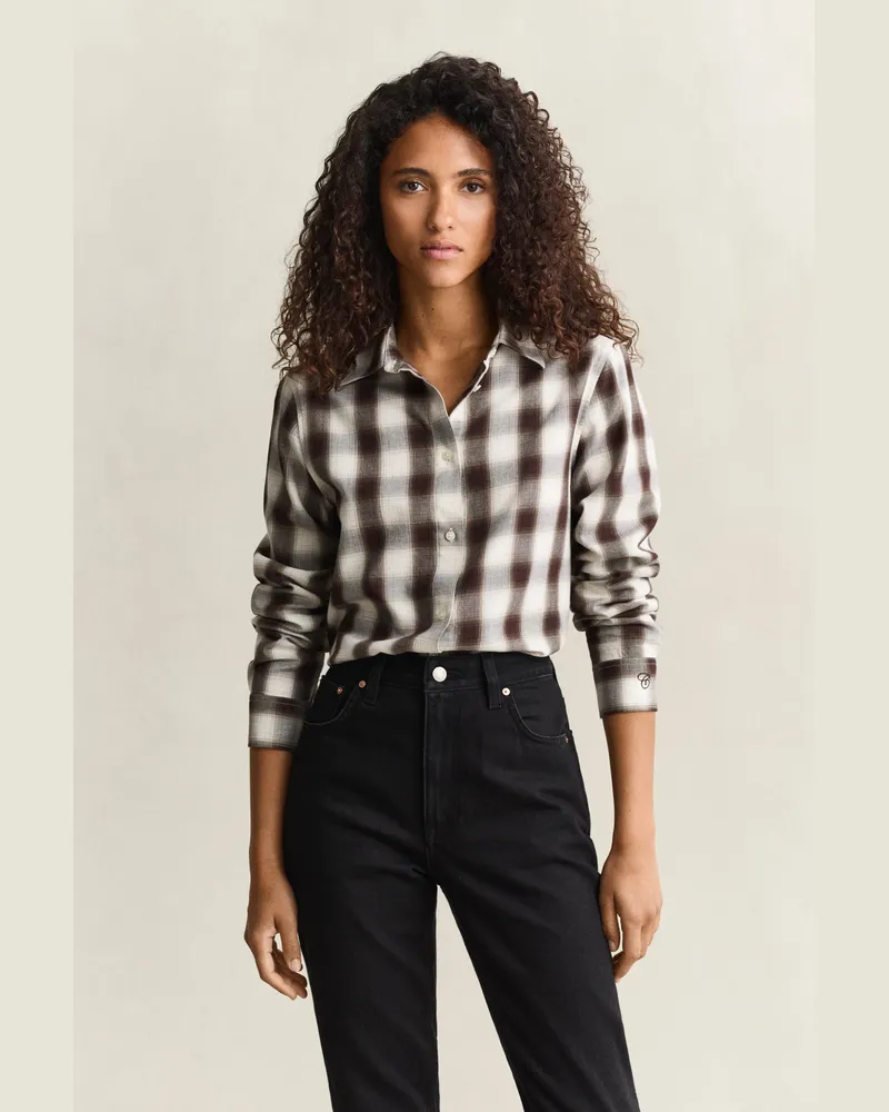 Gant Damen Regular Fit Flanellbluse DEEP Braun Deep
