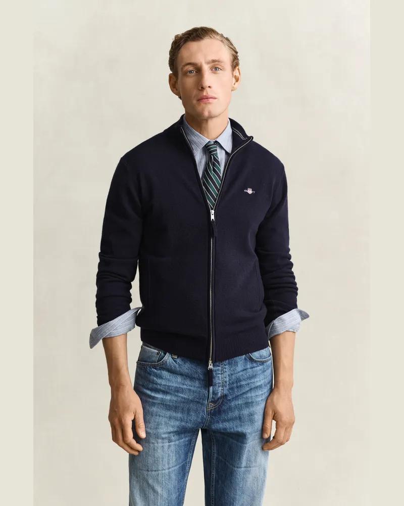 Gant Herren Strickjacke aus Lambswool mit Reißverschluss MARINE Marine