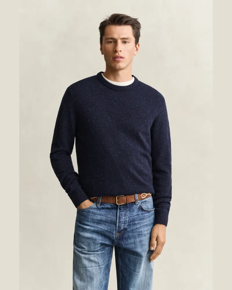 Gant Herren Wollmix Rundhalspullover mit Noppenstruktur EVENING Blau Evening