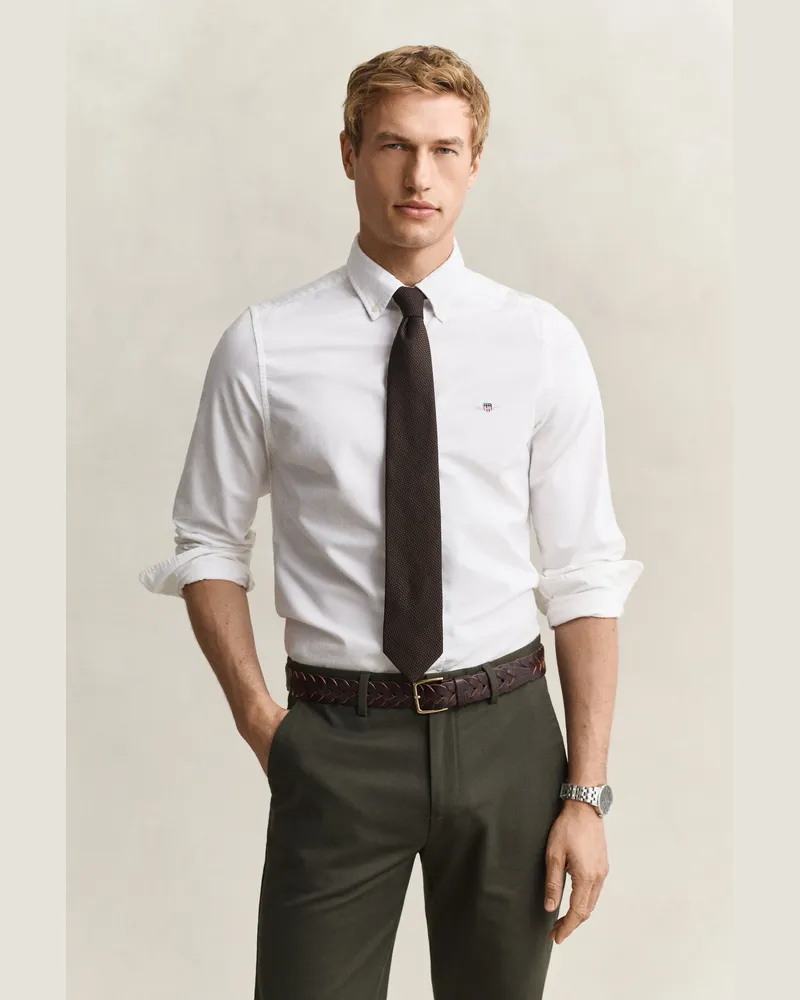 Gant Herren Classic Slim Fit Oxford-Hemd Weiß Weiß