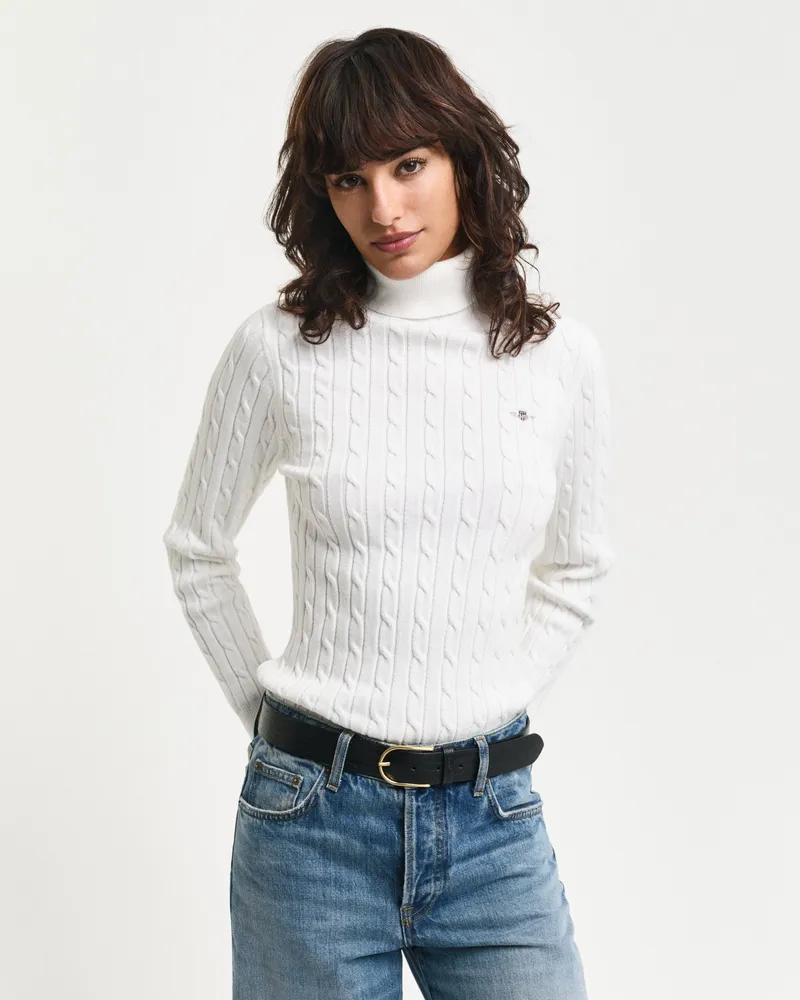 Gant Damen Zopfstrick Rollkragenpullover aus Stretch-Baumwolle 