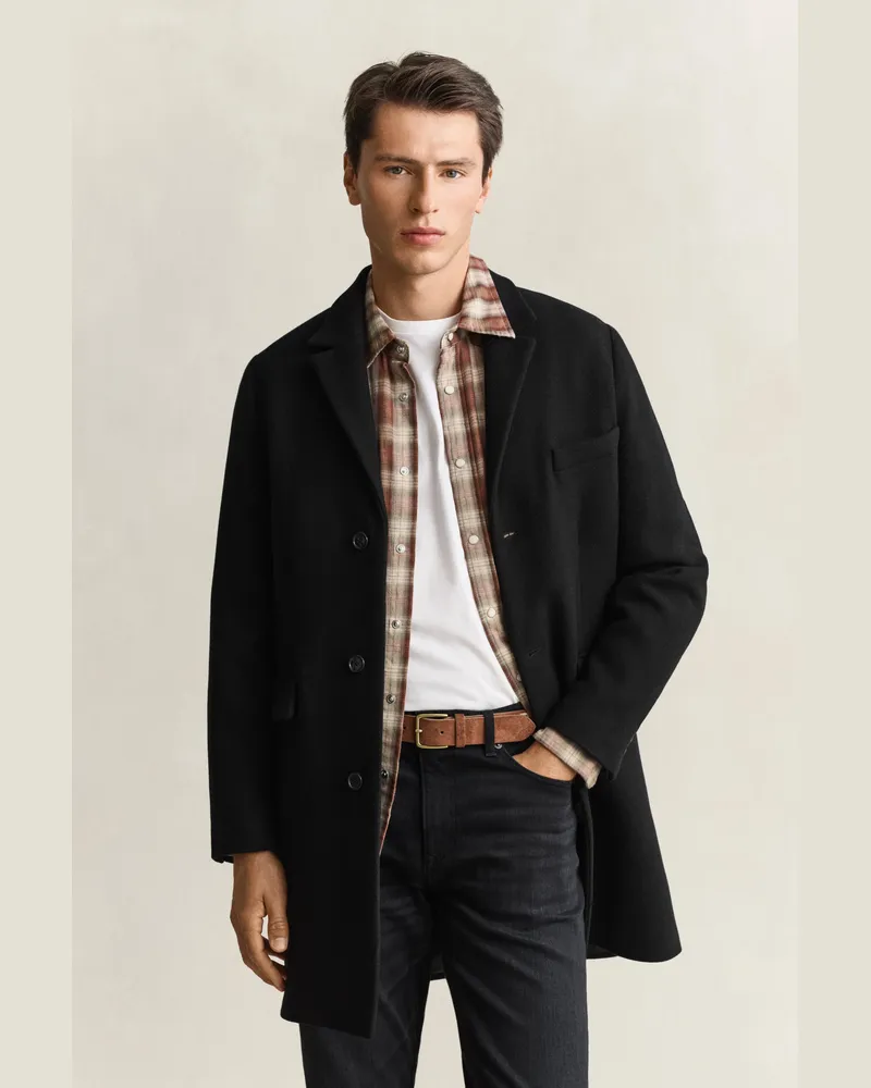 Gant Herren Wollmantel Schwarz Schwarz