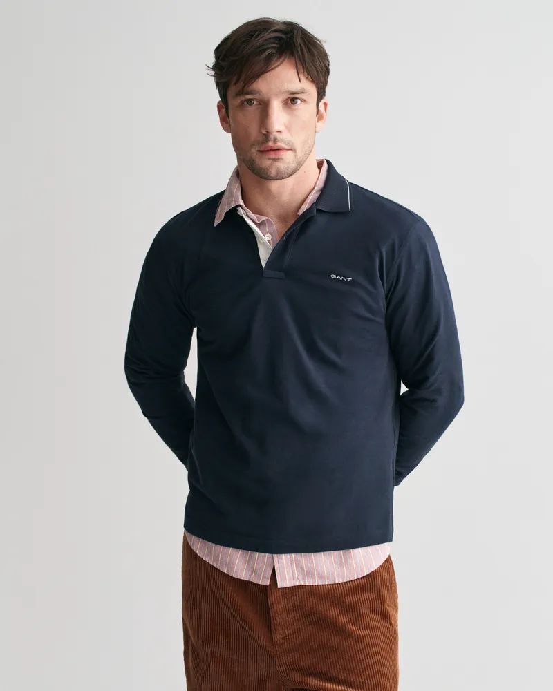 Gant Herren Langarm-Poloshirt mit strukturiertem Kragen 